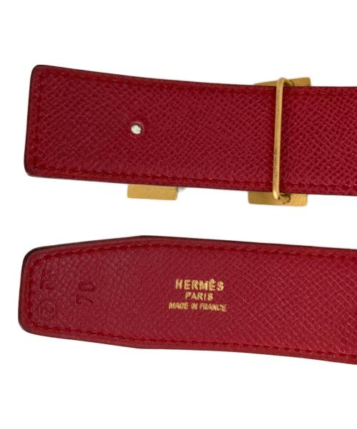 HERMES（エルメス）HERMES (エルメス) Hレザーベルト ブラック×レッド サイズ:70の古着・服飾アイテム