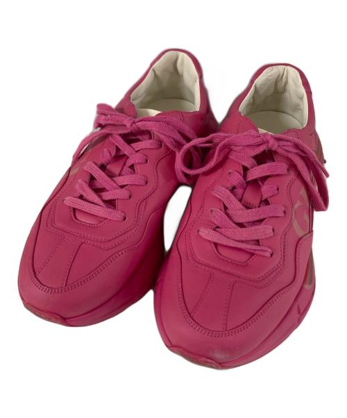 GUCCI（グッチ）GUCCI (グッチ) GUCCI ロゴ レザー スニーカー ダッドスニーカー ピンク サイズ:38の古着・服飾アイテム