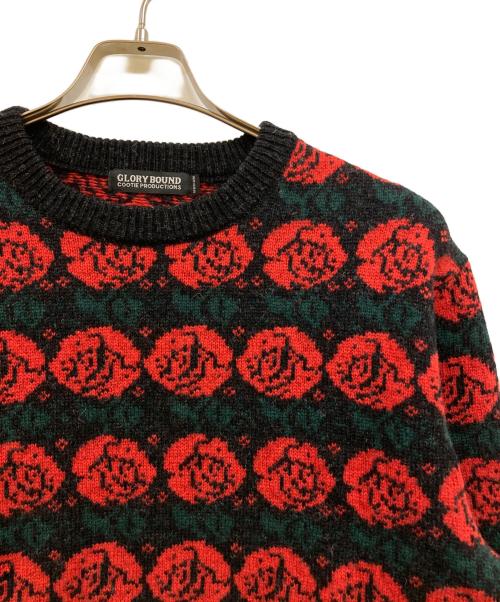 COOTIE PRODUCTIONS（クーティープロダクツ）COOTIE PRODUCTIONS (クーティープロダクツ) Rose Pattern Sweater 総柄ニット レッド×ブラック サイズ:Mの古着・服飾アイテム