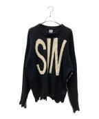 SAINT MICHAELセントマイケル）の古着「21AW WOOL SWTER ニット セーター」｜ブラック×ホワイト