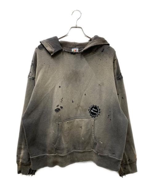 SAINT MICHAEL（セントマイケル）SAINT MICHAEL (セントマイケル) 24AW HOODIE/DBL FACE ダメージパーカー グレー サイズ:SIZE XLの古着・服飾アイテム