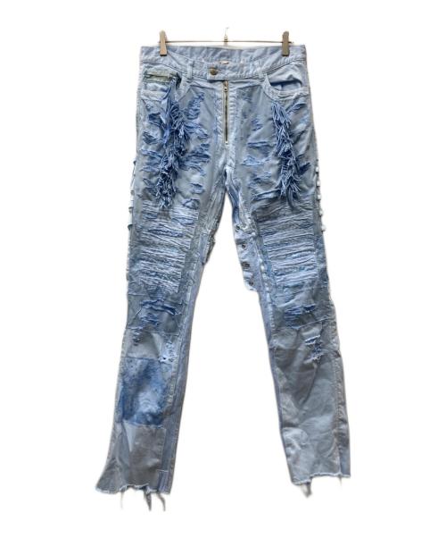 Midorikawa（ミドリカワ）Midorikawa (ミドリカワ) CRUST PANTS ダメージ加工パンツ スカイブルー サイズ:Lの古着・服飾アイテム