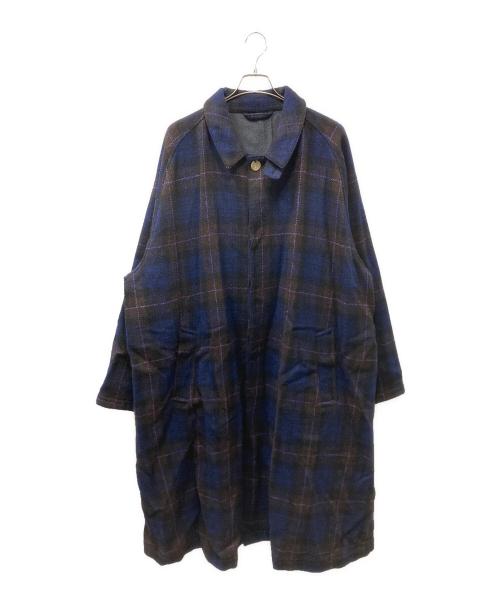 sillage（シアージ）Sillage (シアージ) ウールオーバーサイズチェックコート ネイビー×ブラウン サイズ:Freeの古着・服飾アイテム