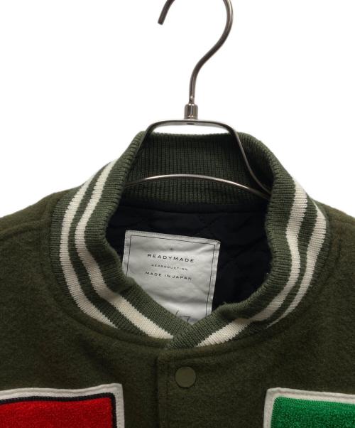 READYMADE（レディメイド）READYMADE (レディメイド) Chair Jacket スタジャン オリーブ×ホワイト サイズ:２の古着・服飾アイテム