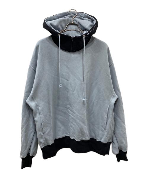 Champion（チャンピオン）Champion (チャンピオン) N.HOOLYWOOD (エヌ ハリウッド) コラボフーデッドスウェットシャツ ブルー×ブラック サイズ:Ｌの古着・服飾アイテム