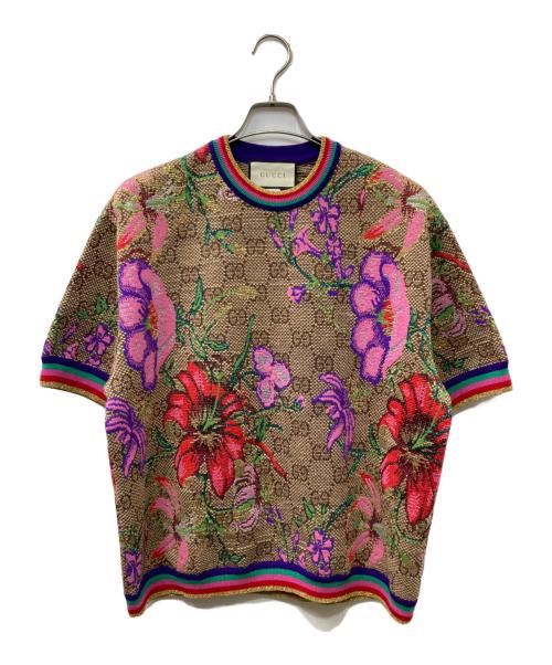 GUCCI（グッチ）GUCCI (グッチ) FLORAL MONOGRAM T-SHIRT ニットTシャツ マルチカラー サイズ:Sの古着・服飾アイテム