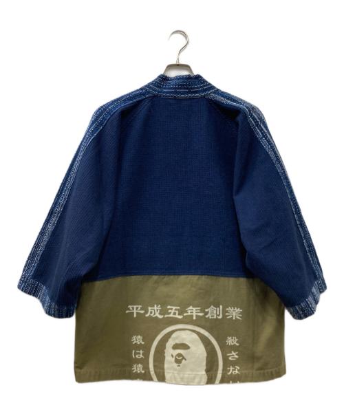 A BATHING APE（ア ベイシング エイプ）A BATHING APE (ア ベイシング エイプ) MILITARY KIMONO JACKET ユーズド加工着物ジャケット ネイビー×グリーン サイズ:Mの古着・服飾アイテム