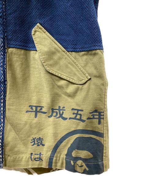 A BATHING APE（ア ベイシング エイプ）A BATHING APE (ア ベイシング エイプ) MILITARY KIMONO JACKET ユーズド加工着物ジャケット ネイビー×グリーン サイズ:Mの古着・服飾アイテム