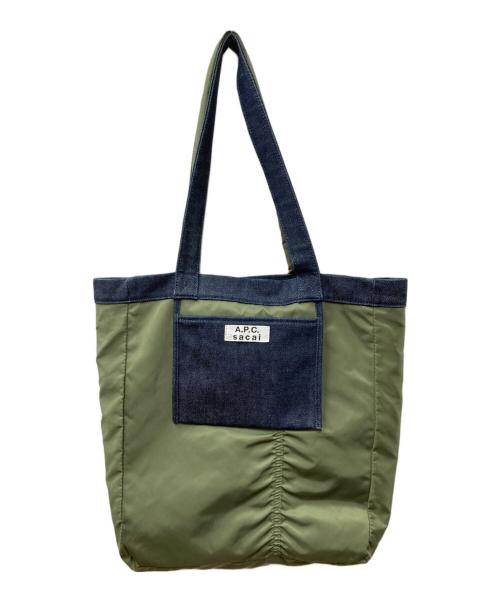 A.P.C.（アーペーセー）A.P.C. (アーペーセー) sacai (サカイ) リバーシブルトートバッグ オリーブ×インディゴ サイズ:OneSizeの古着・服飾アイテム
