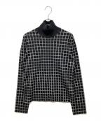 HERMESエルメス）の古着「カシミヤ混タートルネックチェックニット」｜ブラック×ホワイト