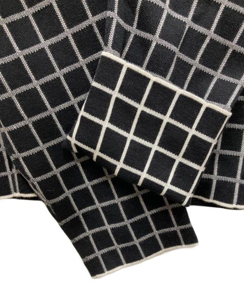 HERMES（エルメス）HERMES (エルメス) カシミヤ混タートルネックチェックニット ブラック×ホワイト サイズ:40の古着・服飾アイテム
