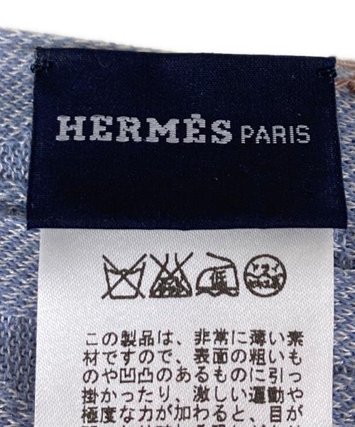 HERMES（エルメス）HERMES (エルメス) シェーヌダンクル柄コットンシルクストール ブルーの古着・服飾アイテム