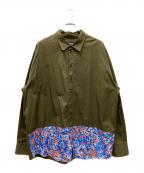 DSQUARED2ディースクエアード）の古着「オーバーサイズ切替花柄シャツ」｜オリーブ×ブルー