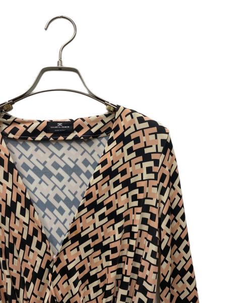 ELISABETTA FRANCHI（エリザベッタフランキ）ELISABETTA FRANCHI (エリザベッタフランキ) 総柄ワンピース ピンク×ブラック サイズ:SIZE 40の古着・服飾アイテム