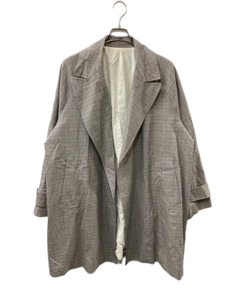 URU（ウル）uru (ウル) ボタンレスチェックコート ベージュ×グレー サイズ:2の古着・服飾アイテム