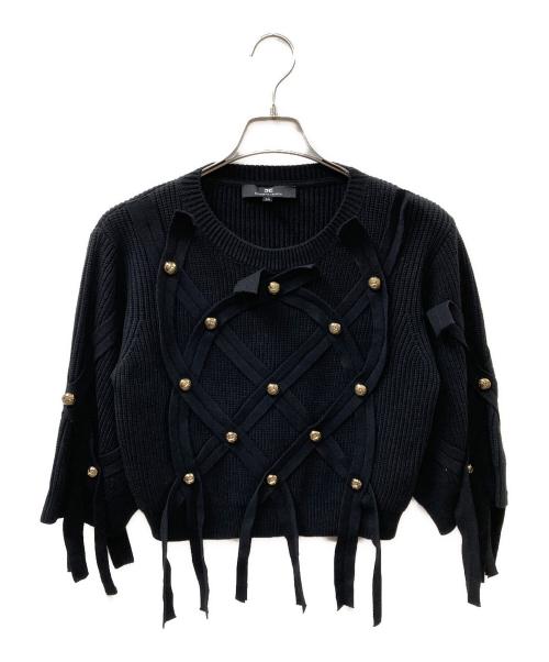 ELISABETTA FRANCHI（エリザベッタフランキ）ELISABETTA FRANCHI (エリザベッタフランキ) ボタンデザインニット ブラック×ゴールド サイズ:40の古着・服飾アイテム