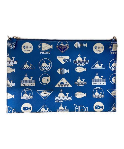 PRADA（プラダ）PRADA (プラダ) SAFFIANO WHALE MAREA サフィアーノ クラッチバッグ ブルーの古着・服飾アイテム