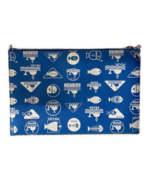 PRADA（プラダ）PRADA (プラダ) SAFFIANO WHALE MAREA サフィアーノ クラッチバッグ ブルーの古着・服飾アイテム