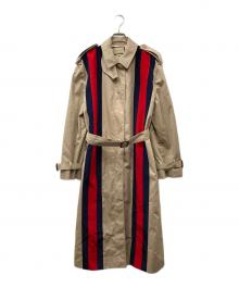 GUCCI（グッチ）の古着「ウェブストライプステンカラーコート」｜ベージュ×ネイビー