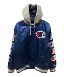 Champion×SUPREME（チャンピオン×シュプリーム）の古着「18AW Hooded Satin Varsity Jacket スタジャン」｜ネイビー