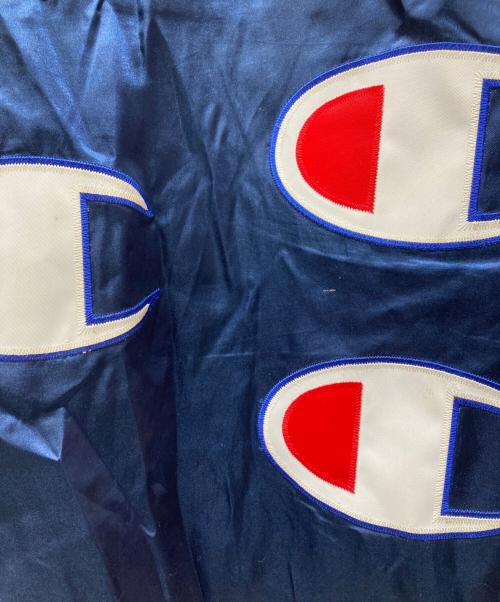 Champion（チャンピオン）Champion (チャンピオン) Supreme (シュプリーム) 18AW Hooded Satin Varsity Jacket スタジャン ネイビー サイズ:Lの古着・服飾アイテム