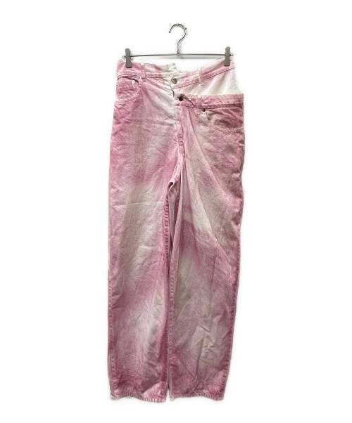 Open Sesame Club（オープンセサミクラブ）OPEN SESAME CLUB (オープンセサミクラブ) spray dyeingasymmetry denim デニムパンツ ピンク×ホワイト サイズ:Freeの古着・服飾アイテム