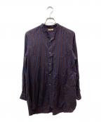 HEUGNユーゲン）の古着「バンドカラーストライプシャツ」｜ブラウン×ネイビー