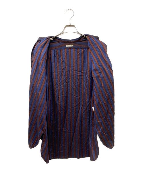 HEUGN（ユーゲン）HEUGN (ユーゲン) バンドカラーストライプシャツ ブラウン×ネイビー サイズ:2の古着・服飾アイテム