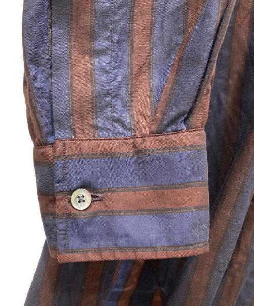 HEUGN（ユーゲン）HEUGN (ユーゲン) バンドカラーストライプシャツ ブラウン×ネイビー サイズ:2の古着・服飾アイテム