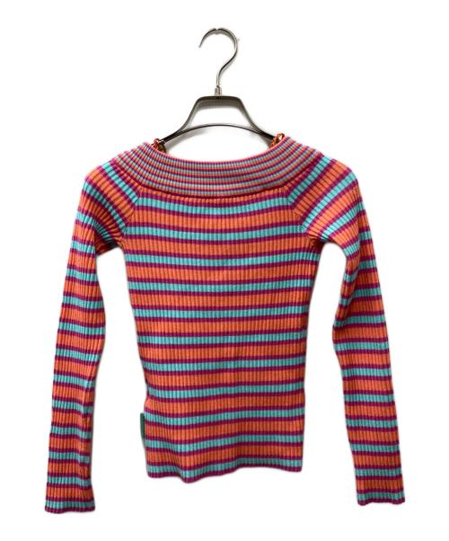 ANDERSSON BELL（アンダーソンベル）andersson bell (アンダーソンベル) Nina Stripe Off Shoulder Top ボーダーニット ピンク×グリーン サイズ:XSの古着・服飾アイテム