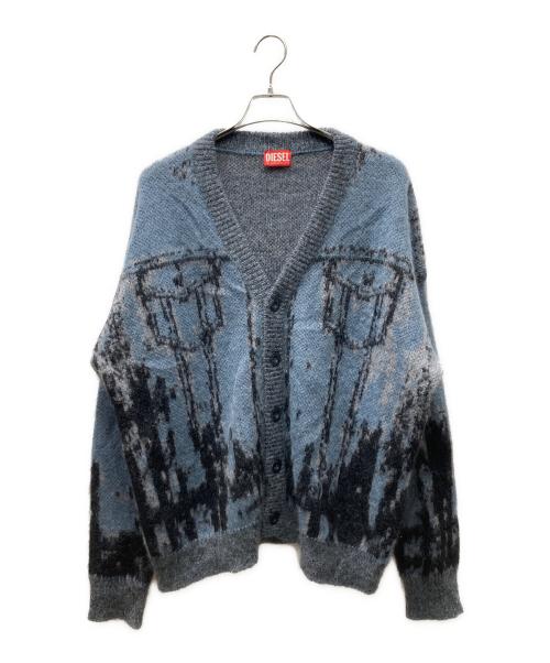 DIESEL（ディーゼル）DIESEL (ディーゼル) M-RODI モヘアニットカーディガン ブルー×ブラック サイズ:SIZE Lの古着・服飾アイテム