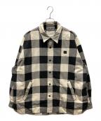 Acne studiosアクネ ストゥディオズ）の古着「23AWフェイスパッチ中綿チェックシャツジャケット」｜ホワイト×ブラック
