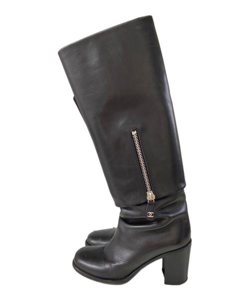 CHANEL（シャネル）CHANEL (シャネル) ココマーク チャンキーヒールレザーロングブーツ ブラック サイズ:39Cの古着・服飾アイテム