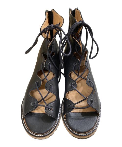 Y's（ワイズ）Y's (ワイズ) KAYONAKAMURA 編み上げヒールサンダル ブラック サイズ:6の古着・服飾アイテム