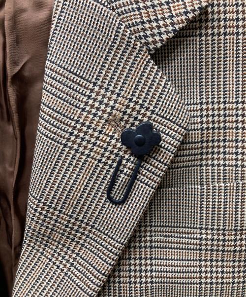 LARDINI（ラルディーニ）LARDINI (ラルディーニ) ウール チェックテーラードジャケット ブラウン サイズ:44の古着・服飾アイテム