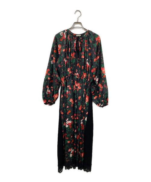 INSCRIRE（アンスクリア）INSCRIRE (アンスクリア) 花柄ワンピース ブラック×レッド サイズ:36の古着・服飾アイテム