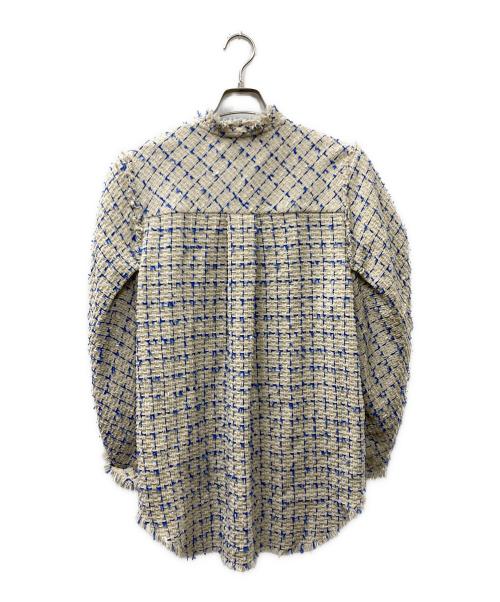 IRENE（アイレネ）IRENE (アイレネ) Mole Fur Tweed Shirt Jacket ホワイト×ブルー サイズ:38の古着・服飾アイテム