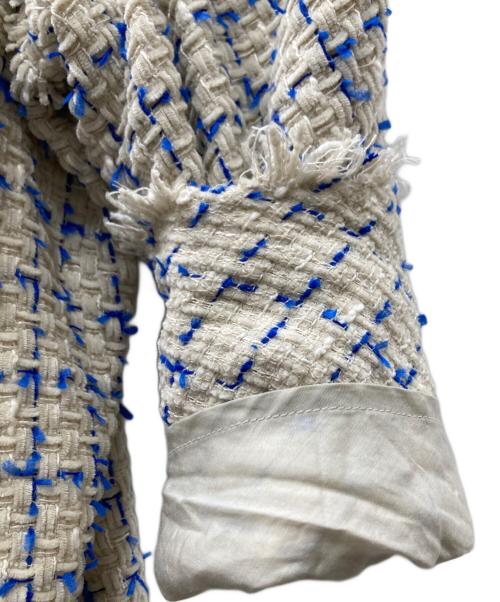 IRENE（アイレネ）IRENE (アイレネ) Mole Fur Tweed Shirt Jacket ホワイト×ブルー サイズ:38の古着・服飾アイテム