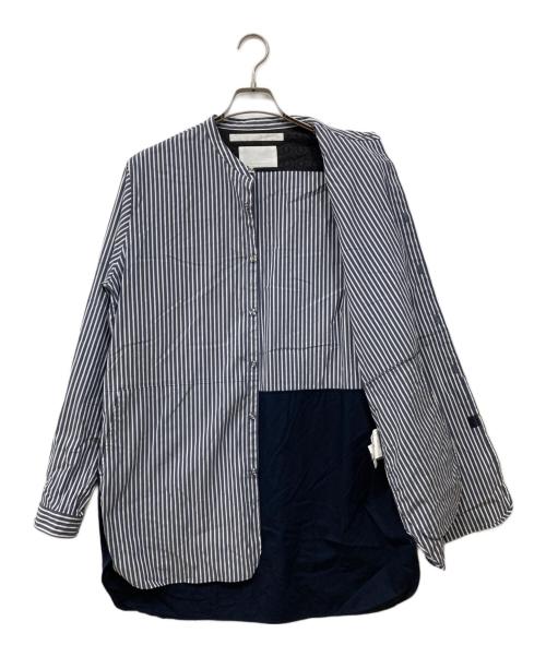 WHITE MOUNTAINEERING（ホワイトマウンテ二アニング）WHITE MOUNTAINEERING (ホワイトマウンテ二アニング) TRIPE STAND COLLAR LONG SHIRT ストライプシャツ ブルー サイズ:2の古着・服飾アイテム