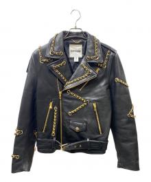 H&M×MOSCHINO（エイチアンドエム×モスキーノ）の古着「チェーンデザイン ダブルライダースジャケット」｜ブラック