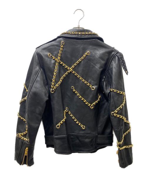 H&M（エイチアンドエム）H&M (エイチアンドエム) MOSCHINO (モスキーノ) チェーンデザイン ダブルライダースジャケット ブラック サイズ:SIZE Sの古着・服飾アイテム