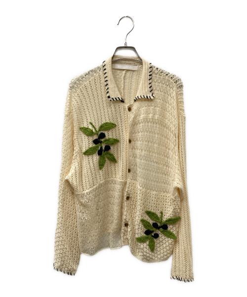 LEINWANDE（ラインヴァンド）LEINWANDE (ラインヴァンド) Olive Crochet Shirts ベージュ×グリーン サイズ:Freeの古着・服飾アイテム