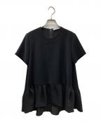 YOKO CHANヨーコチャン）の古着「ハーフスリーブ ヘムギャザーブラウス」｜ブラック
