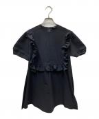 YOKO CHANヨーコチャン）の古着「パフスリーブフリルトリムブラウス」｜ブラック