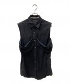 JOHN LAWRENCE SULLIVANジョン ローレンス サリバン）の古着「LS COTTON VOILE GATHERS BELT SLEEVELESS SHIRT」｜ブラック