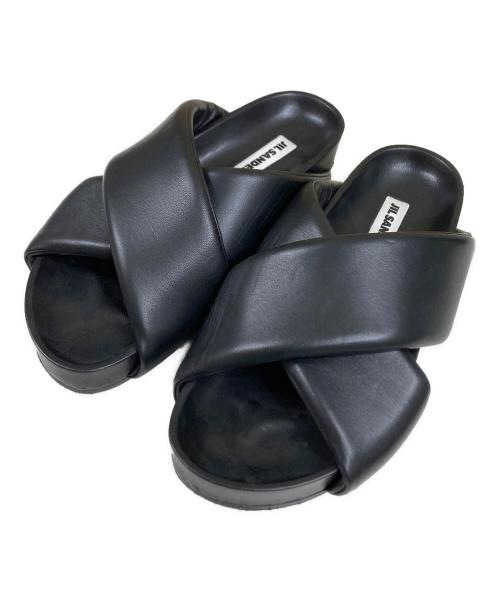 JIL SANDER（ジルサンダー）JIL SANDER (ジルサンダー) クロスストラップ スライドサンダル ブラック サイズ:40の古着・服飾アイテム