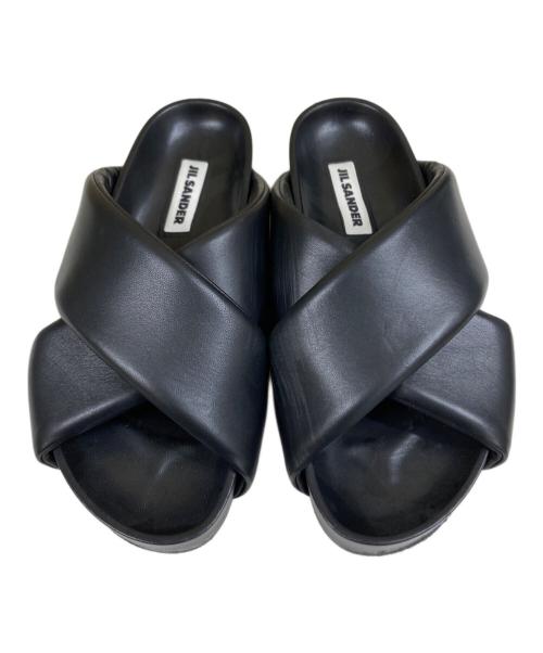 JIL SANDER（ジルサンダー）JIL SANDER (ジルサンダー) クロスストラップ スライドサンダル ブラック サイズ:40の古着・服飾アイテム