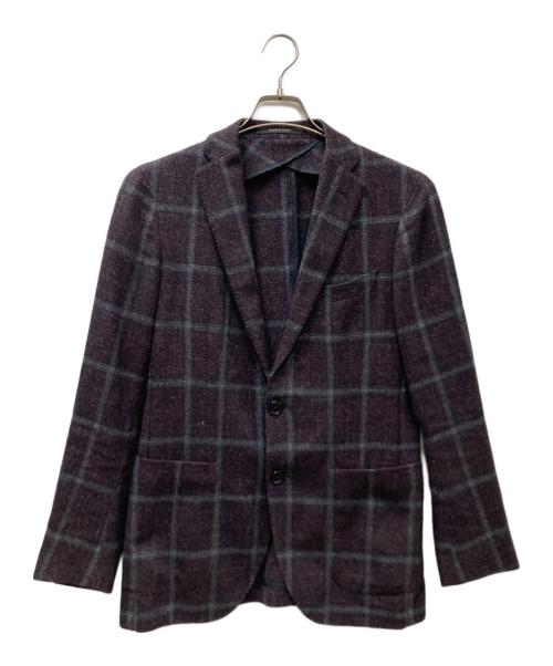 TAGLIATORE（タリアトーレ）TAGLIATORE (タリアトーレ) ウールシルクリネン チェック2Bジャケット パープル サイズ:46の古着・服飾アイテム