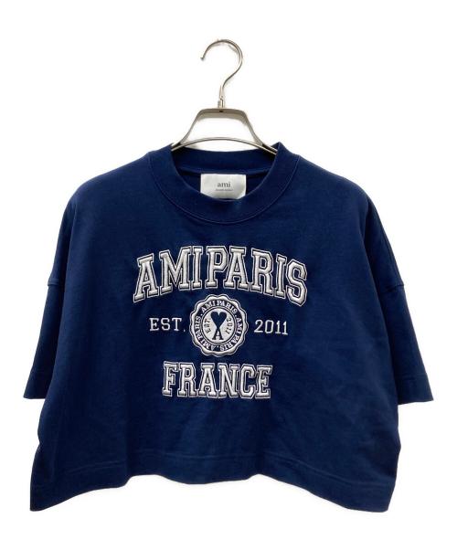 AMI Alexandre Mattiussi（アミアレクサンドルマテュッシ）AMI Alexandre Mattiussi (アミアレクサンドルマテュッシ) 刺繍ロゴTシャツ ネイビー サイズ:Ｓの古着・服飾アイテム