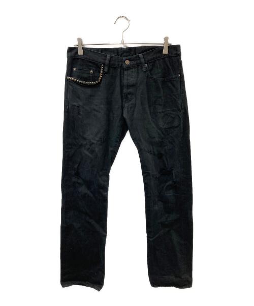 Hysteric Glamour（ヒステリックグラマー）Hysteric Glamour (ヒステリックグラマー) スタッズ クラッシュ加工 ダメージ ストレート デニムパンツ ブラック サイズ:32の古着・服飾アイテム